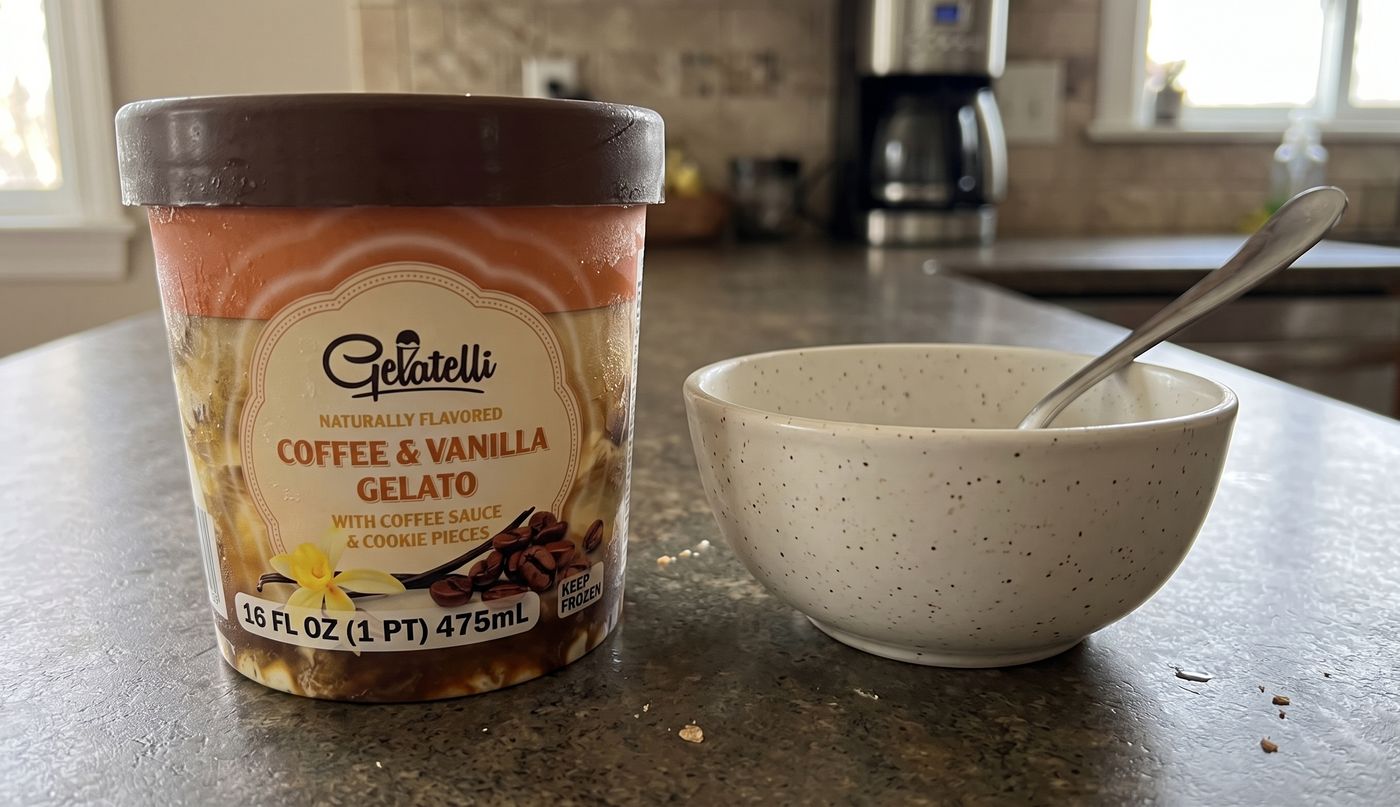 Scoops of coffee and vanilla gelato
